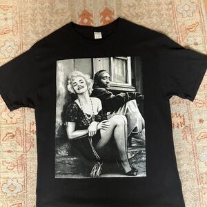 Black Graphic Tee with Marilyn & Tupac Portrait